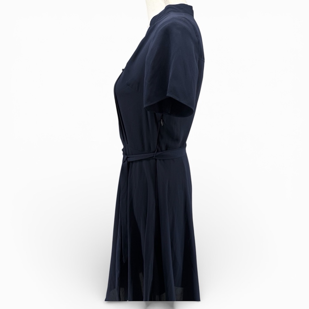 Nanette Lepore Women 4 Navy Blue Pintuck Fit & Flare Midi Dress Short Sleeve - Picture 5 of 9